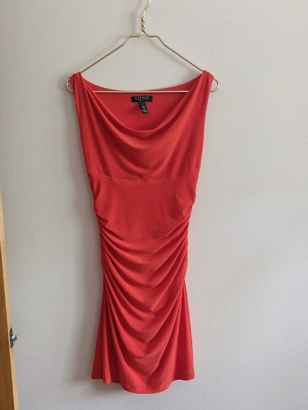 Ralph Lauren Coral Red Draped Midi Dress